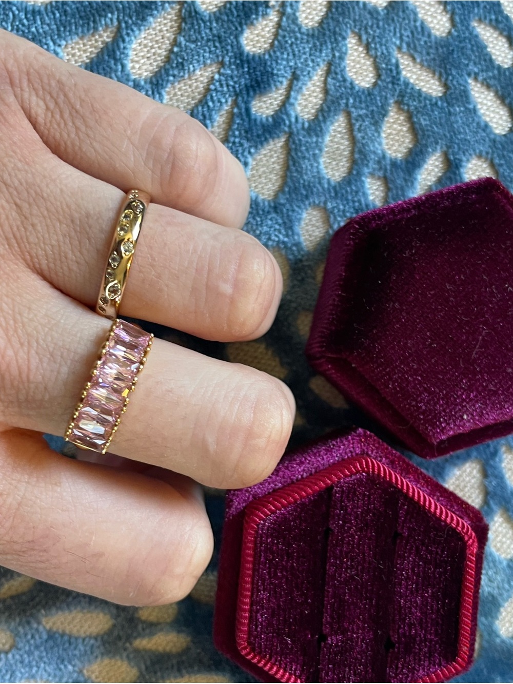 Gold-Plated Pink Sapphire Band Ring Set and - Women's Fashion Jewelry